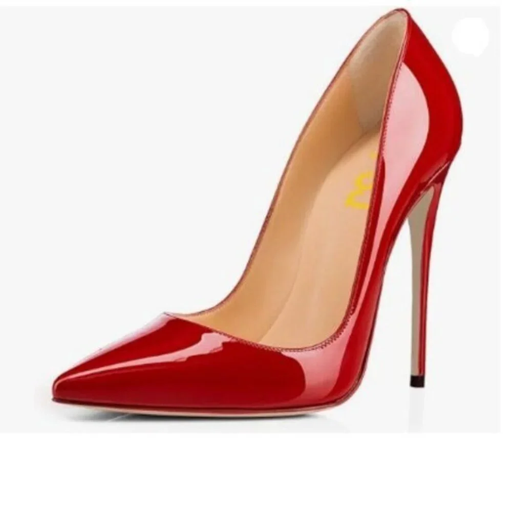 FSJ Red Pointed Toe Pumps High Heel Stilettos Slip On Office Evening Dress Shoes